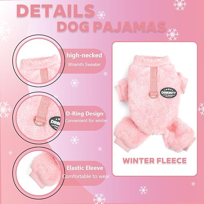 Fleece Dog Pajamas Winter Warm Dog Sweater for Small Dogs Thermal Soft Puppy Pjs Coat Stretchy Jumpsuit Doggie Pet Clothes Outfits Cat Apparel (Pink, Large)