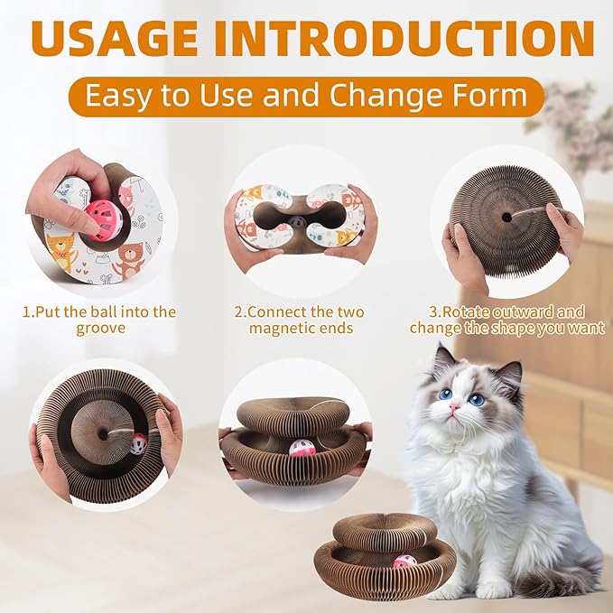 Accordion Magic Organ Cat Scratcher Board for Indoor Cats, Cardboard Cat Scratch Toy with Ball,Interactive Mental Physical Exercise Cat Toy