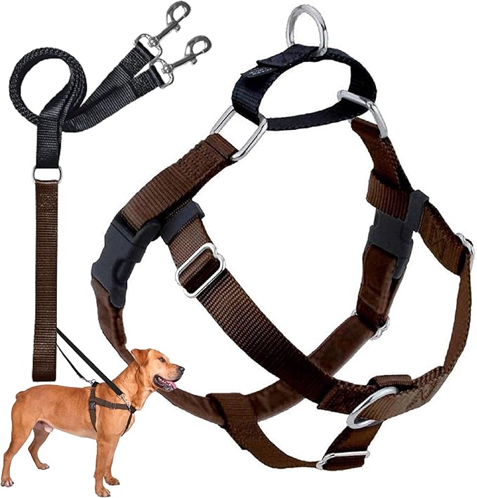 2 Hounds Design Freedom No Pull Dog Harness, Adjustable Harness and Leash Set, Easy Walking & Comfortable Control, Fits Small, Medium & Large Dogs, Solid Colors, Made in USA, 5/8" MD, Brown