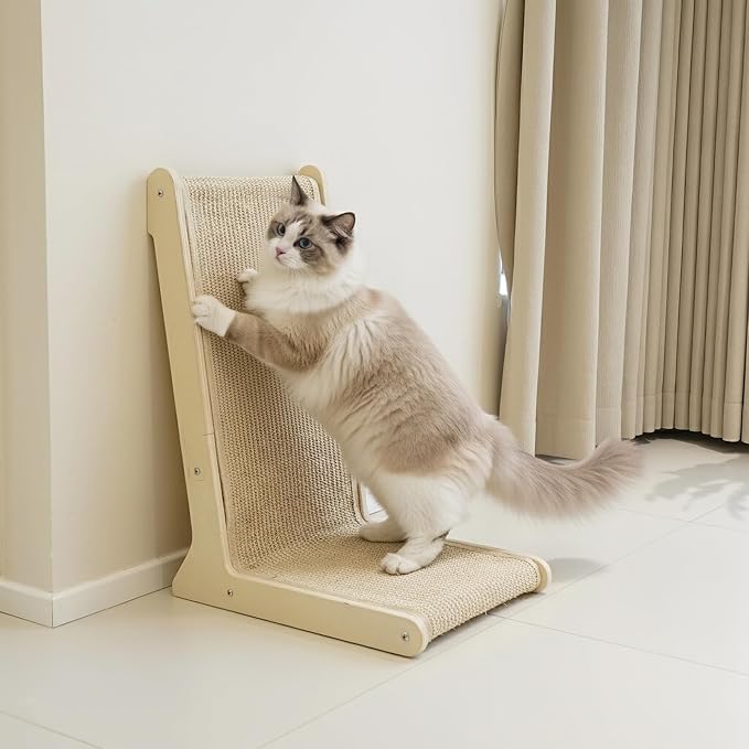 Cat Scratcher – 22.66 Inch Vertical Sisal Cat Scratching Post, Wood Frame 105° Scratch Pad for Indoor Cats, Furniture Protector for Sofa Couch