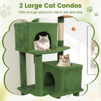 PETSITE Multi-Level Cat Tree, 75 Inches Tall with Sisal Scratching Posts, 2 Condos, Hammock, Dangling Balls, and Cozy Top Perch, Ideal for Indoor Cats to Play and Rest (Green)