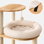 Solid Rubber Wood Cat Tree Tower with Scratching Posts Cat Scratching Ball and Board Washable Easy Clean for Large & Multi-Cat Homes