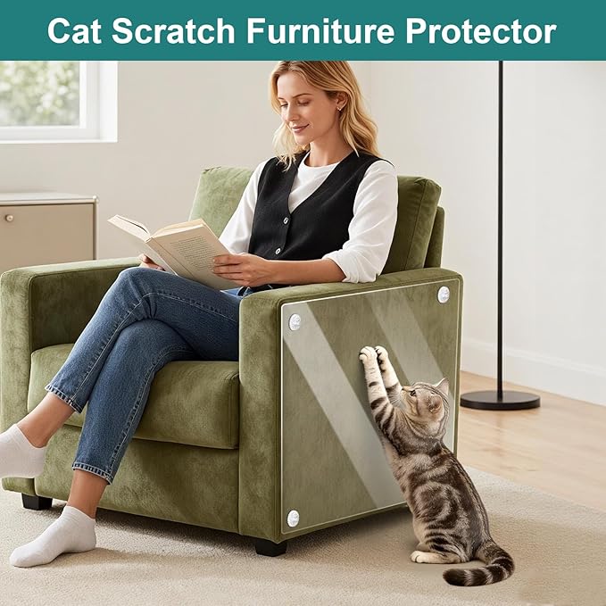 20Pack Self-Adhesive Cat Furniture Protector, Clear Couch Protector, Anti Scratch Guard for Couches, Sofas, Chairs & Armrests, Removable & Waterproof Furniture Shield with 80 Twist Pins