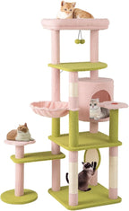 Tangkula Flower Cat Tree, 58 Inch Tall Cat Tower with Plush Padded Top Perch, Cat Condo, Hammock, Sisal Scratching Posts & Board, Dangling Balls, Indoor Pink Floral Cute Cat Tree