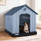 LEMBERI Durable Waterproof Plastic Dog House for Small to Large Sized Dogs, Indoor Outdoor Doghouse with Air Vents and Elevated Floor, Easy to Assemble (Blue, 40" L x 37.2" W x 40" H)
