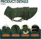 Kuoser Dog Coat Thermal Fleece Lined Dog Jacket, Adjustable Hook & Loop Dogs Coats for Medium Dogs Windproof Reflective Puppy Snow Jackets Pet Cold Weather Clothes with Harness Hole, Green, M