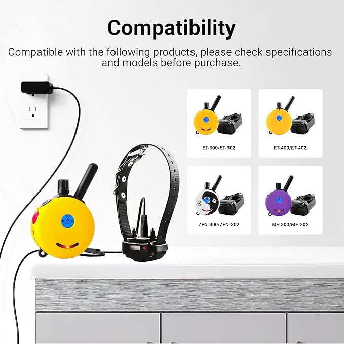 Dual Lead Charger Compatible with Educator 300 400 Series Training Collars Remote Dog Power Adapter Replacement 5V 1A Charging Cord Supply Black 1.5m