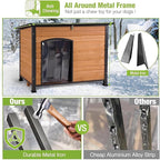 GUTINNEEN Large Heated Dog House Outdoor 43.3" L Insulated Winter Dog Kennel with Metal Frame for Medium to Large Dogs Outside with Heater and Insulated Liner for Winter, Brown