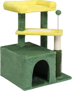 26.7" Cat Tree Tower with Cozy Condo & Top Perch, Cute Cat Tree for Indoor Cats, Multi-Level Cat Tree Tower for Indoor Cats with Scratching Post (Yellow/Green)
