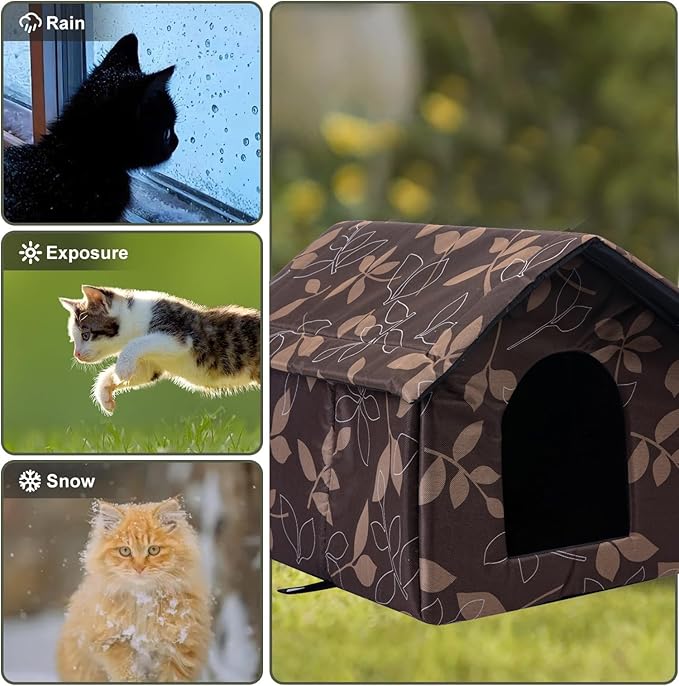 Cat Houses for Outdoor Cats Outdoor Houses for Feral Cats Cat House with Weatherproof Canvas Roof Stray Shelter (Cat House Brown, Large-Houses)