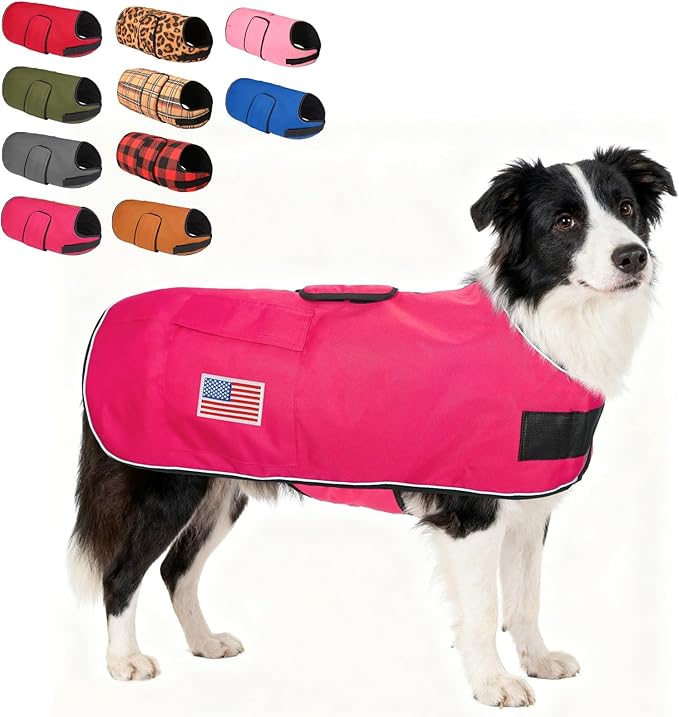 BEAUTYZOO Dog Winter Coat for Large Dogs Waterproof, Warm Reflective Great Dane Oxford Canvas Jacket, Fleece Dog Cold Weather Coats Windproof for Female Male Dogs, Rose Pink L