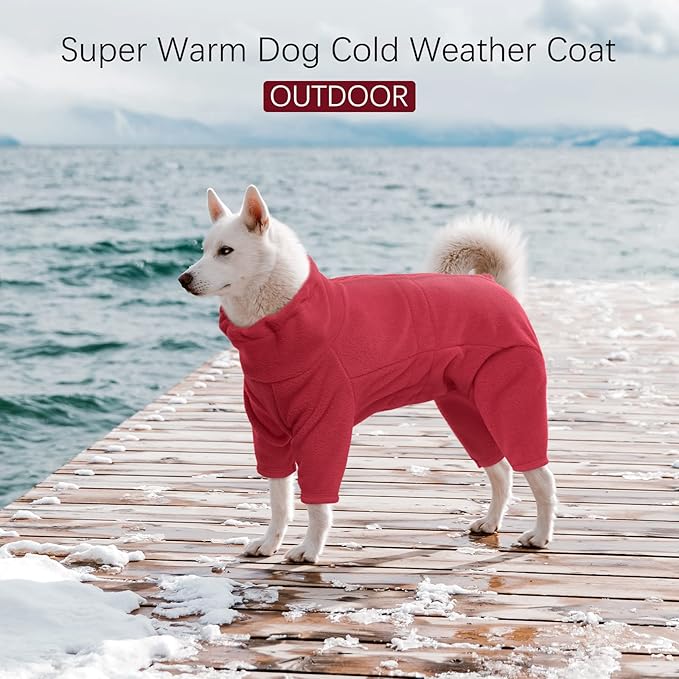 ROZKITCH Dog Pjs for Small Dogs, Pet Windproof Warm Cold Weather Jacket Vest Cozy Jumpsuit Apparel Outfit Clothes for Small Dog Walking Hiking Sleep Red 2XS