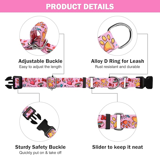 Hikiko Martingale Collar for Dogs Cute Girl Pink Dog Collars with Anti Pulling Dog Collar for Small Medium Large Dog（Pink Bowl,Large）