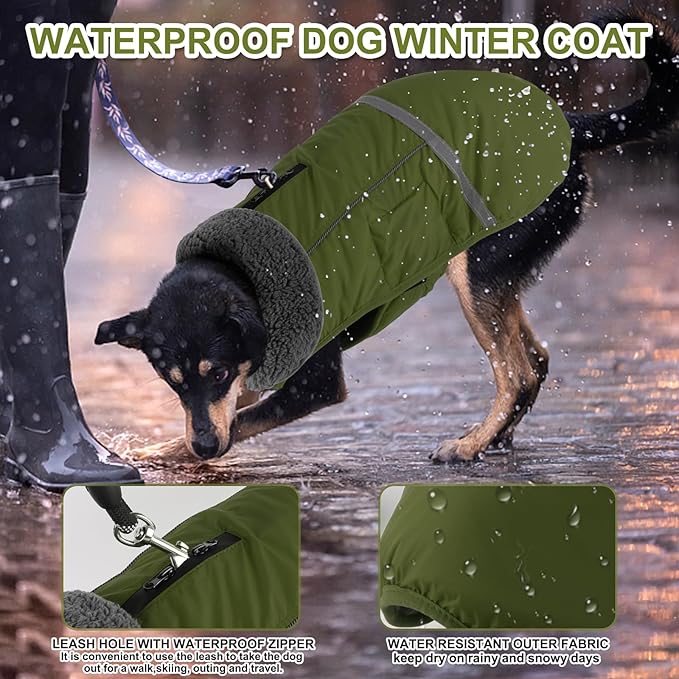 Doglay Dog Coat, Waterproof Dog Jacket Pet Winter Coat for Cold Weather with Thicken Furry Collar, Reflective Puppy Winter Jacket Warm Fleece Lining for Small Medium Large Pets