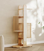 Natural Solid Wooden Cat Tower, 67''Modern Multi-Level Cat Tree Tower, Cat Tower for Indoor with Sisal Scratching Post Luxury Large Cat Furniture，White