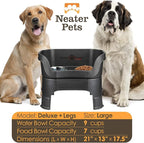 Neater Feeder Deluxe Mess-Proof Elevated Dog Bowls for Large Dogs (40+ lbs), 2 Height Adjustable (14.5” & 17.5”) No-Spill Raised Dog Bowl Stand, Stainless Steel Food Bowl Set, Made in USA, Black