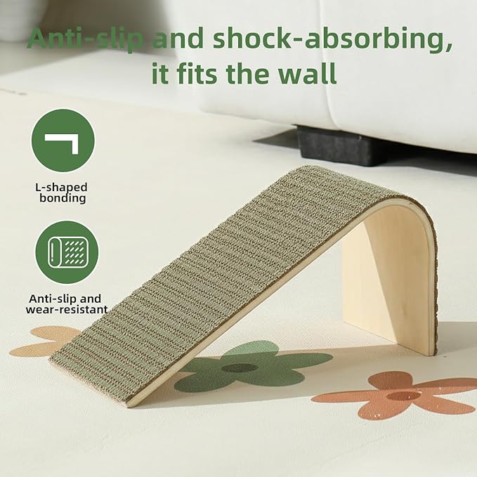 THAKWEN Natural Cork L-Shaped Cat Scratcher, Eco-Friendly Corrugated Paper Wear-Resistant Cat Scratching Pad, Wall/Sofa-Mounted Cat Claw Grinding Toy for Small Apartments, Pet Supplies (Mint Green)