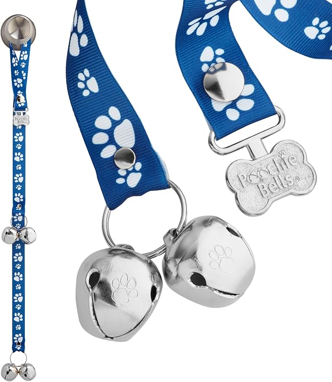 PoochieBells Dog Doorbell, Dog Potty Training Bells, Dog Safe USA-Made w/Perfect Sound,Dog Trainer Approved, Housetraining Made Easy & Quick, Sig Tracks Navy