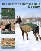 Doglay Dog Jacket Waterproof Dog Coat, Reflective Cold Weather Winter Coat, Adjustable Turtleneck Fleece Puppy Snow Jacket with Harness Hole for Small Medium Large Dogs