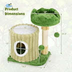 Tangkula Small Cat Tree, Green Cat Tower with Private Cat Condo, Plush Top Perch, Hanging Pompom & Spring Toy, Sisal Scratching Post, Cute Cat Climbing Tree for Indoor Cats