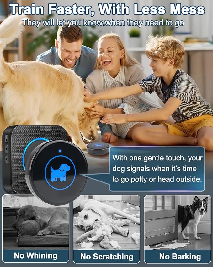 Dog Door Bell, Wireless Dog Doorbells for Potty Training – Dog Bells to Go Outside, 1000Feet Range, Waterproof Button, 55 Melodies & 5 Notification Modes (3 Buttons)