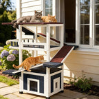 4 Tiers Outdoor Cat House Weatherproof Cat Tree Tower 45.1" H Feral Cat Shelter Outside Enclosure Multi-Level Play Zones Waterproof Roof 2 Escape Doors, 2 Removable Floors for Multiple Cats