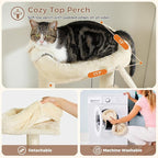 Large Cat Tree for Indoor Cats, 59" Tall Cat Tower with 3 Removable Pompom Sticks, Spacious Condo, Large Hammock and Scratching Posts, Sturdy Play House for Large Cats,Beige