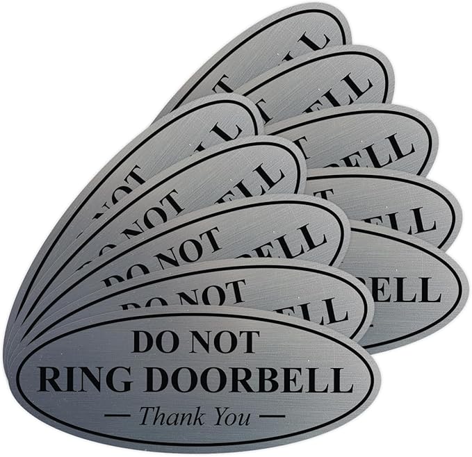 All Quality Oval DO NOT Ring DOORBELL Thank You Sign - Silver Small 10 Pack