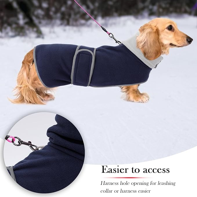 Geyecete Dachshund Sweaters - Dachshund Coat Perfect Winter Dog Jacket with Padded Fleece Lining and High Collar, Snowsuit with Adjustable Bands - Navy - S