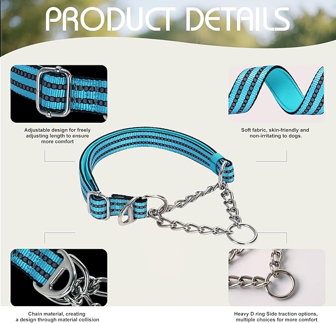 Martingale Collar for Dog -No Pull Dog Collar with Reflective Nylon, Adjustable Choke Chain Collar with Soft Padded Training/Walking Collar for Large/Medium Dogs (Blue XL)