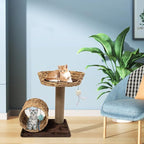 Double-Decker Cat Tree with Cat Tunnel & Perch, Sisal Scratching Post & Toy Balls, Modern Brown 15.7x12.2x19.7inch, Space-Saving Design