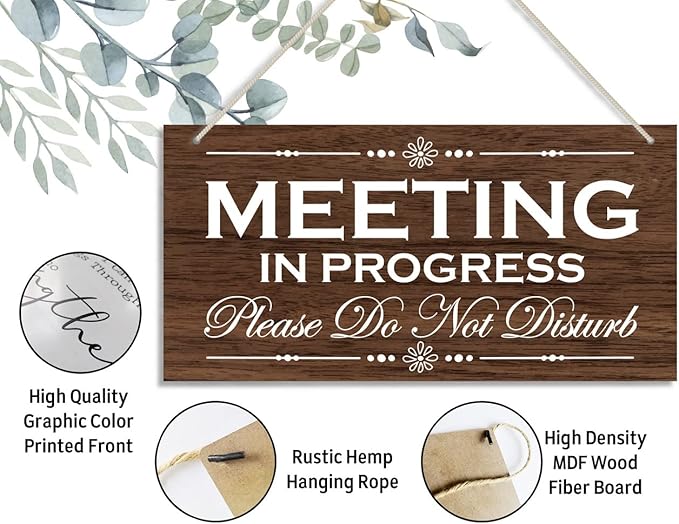 HALUOSI Please Do Not Disturb Wooden Sign, Meeting in Progress, Hanging Printed Wood Plaque Decor, 12x6 Inch, MDF