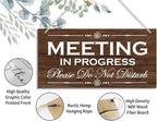 HALUOSI Please Do Not Disturb Wooden Sign, Meeting in Progress, Hanging Printed Wood Plaque Decor, 12x6 Inch, MDF