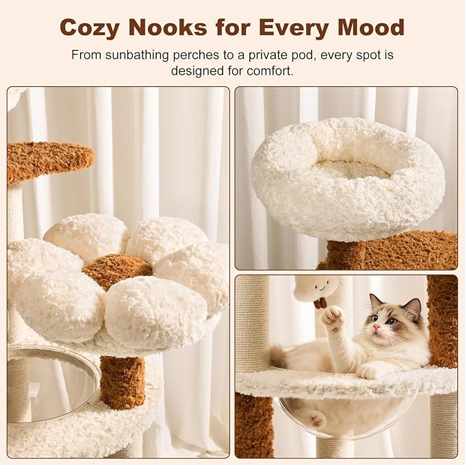 Modern Cat Tree Tower for Large Cats, 50-Inch Cat Scratching Post & Indoor Climbing Furniture with Plush Perches & Space Capsule - Sturdy Cat Tree for Maine Coon & Big Adult Cats