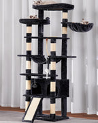 Heybly Tall Cat Tree, 78-inch Multi-Level Cat Tower for Indoor Cats, 2 Widened Plush Perches Cat Condo with Scratching Board and Big Caves, Smoky Gray HCT033G