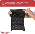 Downtown Pet Supply Poop Bags for Dogs with Dispenser, 180 Count - Leak-Proof Dog Waste Bags and Bone-Shaped Dog Poop Bags Holder for Leash - Black with Paw Prints, 12.5" x 8.5"