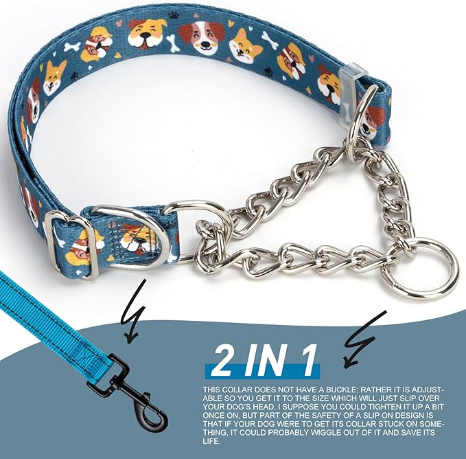 Adjustable No-Pull Dog Collar - Martingale Chain Collar with Safe Limited-Slip Design, Choker Training Collar for Medium, Large & XL Dogs(Medium)