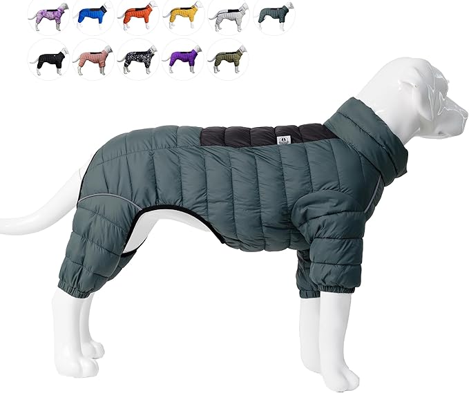 Lovelonglong Dog Coat - Warm Jacket, 4 Legs Covered Waterproof Windproof Reflective Dog Vest, Zippered Adjustable Outdoor Snow Jacket for Small to Large Dogs - ArmyGreen