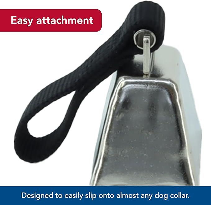Water & Woods Nickel Cow Bell for Dogs by Coastal Pet - Durable Noise Maker - Easy Attachment - Nickel-Plated Material with Nylon Handle - Black, Small