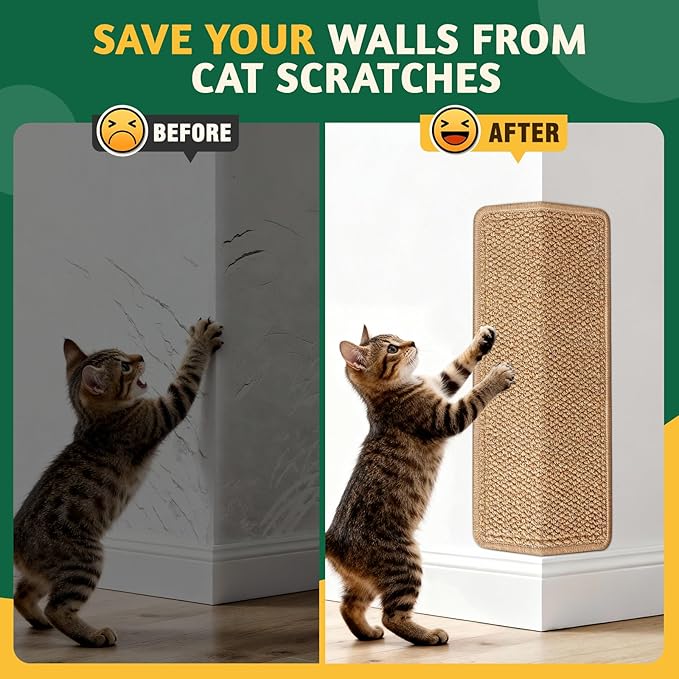 ENONCI Corner Cat Scratcher Wall Mounted for Indoor Cats, Cat Scratcher Pad for Door Frame, 19.6X9.8 Inch Anti Cat Scratch Door Furniture Protector for Couches and Walls