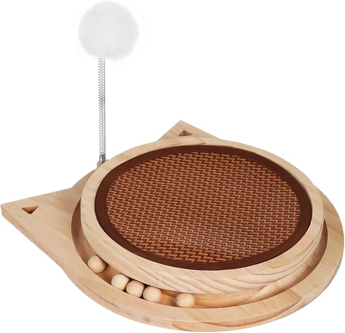 Natural Sisal Cat Scratcher with Ball, Round Kitten Scratching Pad Track and Spring Cat Toy Interactive Cat Toys for Indoor Cats Kitten Toys Enrichment Puzzle Play Exercise