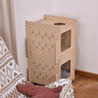 Wooden Cat Condo with Cushion, Cat Bed, Natural Wood Cat Tower with Scratching Post, Multi-Level Cat Tree House for Cats (CB-001-D)