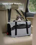 Pecute Cat Carrier Stable, Pet Carrier with Hidden Anxiety Relief Partition & Stable Steel Frame, Safe Cat Carrier for Car Travel, Soft-Sided Dog/Cat Carrier Bag for Pets Up to 11lbs, Gray