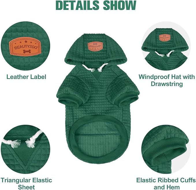 BEAUTYZOO Dog Sweaters for Large Dogs Girls Boys, Warm Winter Dog Hoodie Sweatshirt with Pocket & Leash Hole,Soft Waffle-Like Laminated Cotton Pet Clothes for Big Breeds Indoor Outdoor Cold Weather