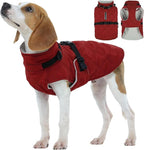 Kuoser Dog Coat Warm Fleece Lining Turtleneck Dog Jacket with Harness Built-in, Adjustable Windproof Cold Weather Coats with Quick Release Buckle Pet Winter Snowsuit for Small Medium Dogs, Red M
