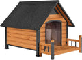 Dog House with Anti-Bite Metal Iron Frame Outdoor Wooden Dog Kennel Indoor Puppy Shelter for Small Medium Large Dogs Weatherproof(Brown)
