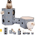 Large Cat Tunnel House Bed for Indoor Cats, w/Hair Brush, DIY Expandable Modular Felt Pet Castle, Clawsable Multi Layer Kitten Scratcher Nest, Peekaboo Small Dogs Puppy Cave, 3 Perch Kitty Furniture