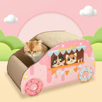 Happy & Polly Cat House Pink Car Cat Scratcher for Small and Medium Cats Sturdy Cardboard Cat Condo, Bed, Toys, Cat for Indoor 21.9" ×12.5" × 11.8"