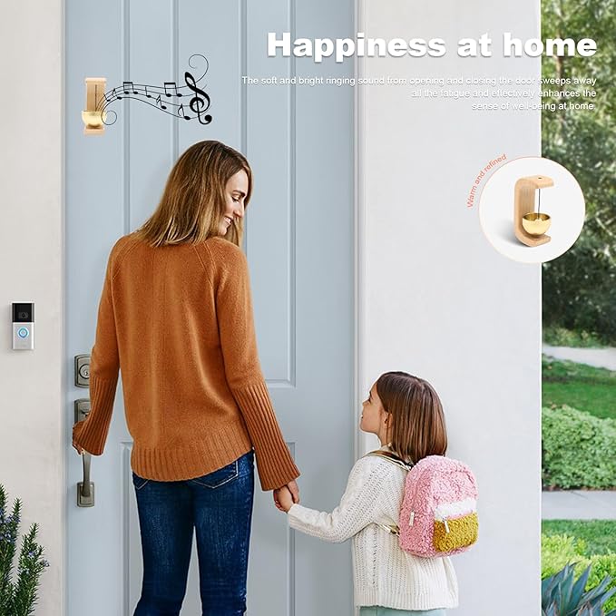 Magnetic Door Chime 2-Pack - Wooden Wind Chime Bells for Door Opening, Wireless Adhesive Entry Alert with Soft Chime for Home, Office, Shop, Pet Doors
