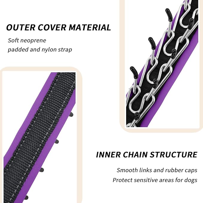 Martingale No Pull Dog Collar for Large Medium Small Dogs, Heavy Duty Nylon Reflective Adjustable Anti Pull Slip Collar with Buckle for Training Walking L Black Purple